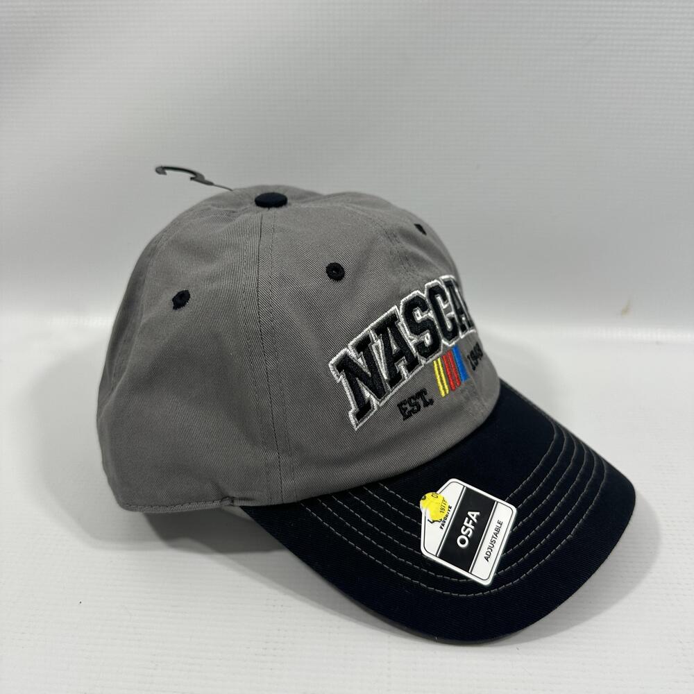 NASCAR Hat Cap Strap Back Mens One Size Gray Black NASCAR Auto Racing Est 1948
